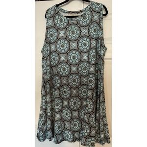 Loft Blue Brown Floral Geometric Knee Length Shift Dress Plus Size‎ 24/26